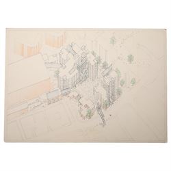 Graham Howard (British 20th Century): Axonometric projection of St Katharine Docks - Londo...