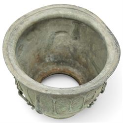 Late 19th/Early 20th Japanese bronze jardiniere, decorated with a raised pattern of dragons chasing flaming pearls H35cm x D36cm