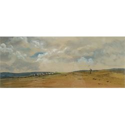Brian Irving (British 1931-2013): Herding Sheep on the Yorkshire Dales, watercolour signed 22cmx 50cm
