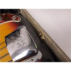 Early 1960s American Fender Precision electric bass guitar with original three-tone sunburst finish and faux tortoiseshell scratch plate; rosewood fretboard; all original fittings including chromium plated bridge and pick-up covers, finger rest, 'pots' and machines, dated on end of neck 5NOV62C, serial no.91625; L115cm overall; in Selmer simulated reptile skin covered carrying case. Sold with non-transferrable CITES A10 licence, certificate no.23GBA10CNKKEB, serial no.441200, dated 30th August 2023. Also included are original 1960s photographs of the band 'The Rascals' and photocopies of newspaper cuttings advertising their forthcoming performances along with a photocopy of a photograph of their television appearance on 'Opportunity Knocks' in 1967/8 (coming second to Mary Hopkins). In addition there is a reel-to-reel tape recording and USB stick of the band playing and two sheets of biographical information. Auctioneer's Note: The guitar was ordered by Trevor Parker from Pat Cornell's Music Shop, Spring Bank, Hull and imported from the USA in 1962, well before it was available in the UK. Trevor was the bass guitarist of The Rascals from Hull, later The Ides of March, who supported artists such as Elton John on the Hull circuit. Trevor played the guitar extensively until 1969 when The Rascals disbanded, he got married to Maureen and settled down to family life. Trevor sadly passed away in 2017, and after being in store for fifty-four years his widow has decided it is time for his guitar to be sold.