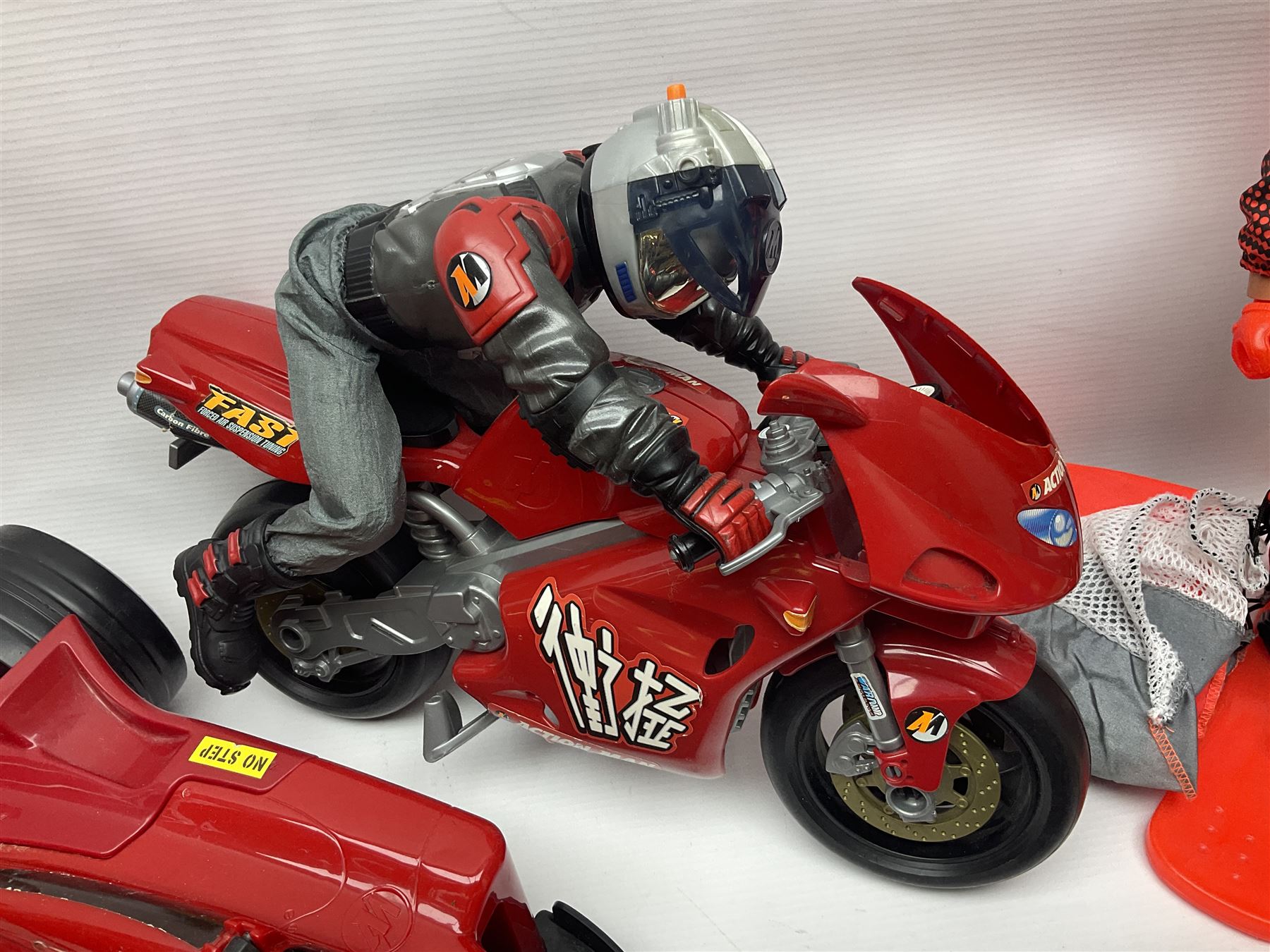 Action Man - six modern figures with associated vehicles/accessories comprising Mission Grand Prix car, motorbike with sidecar, go-kart, motorbike, snowboard and bicycle 