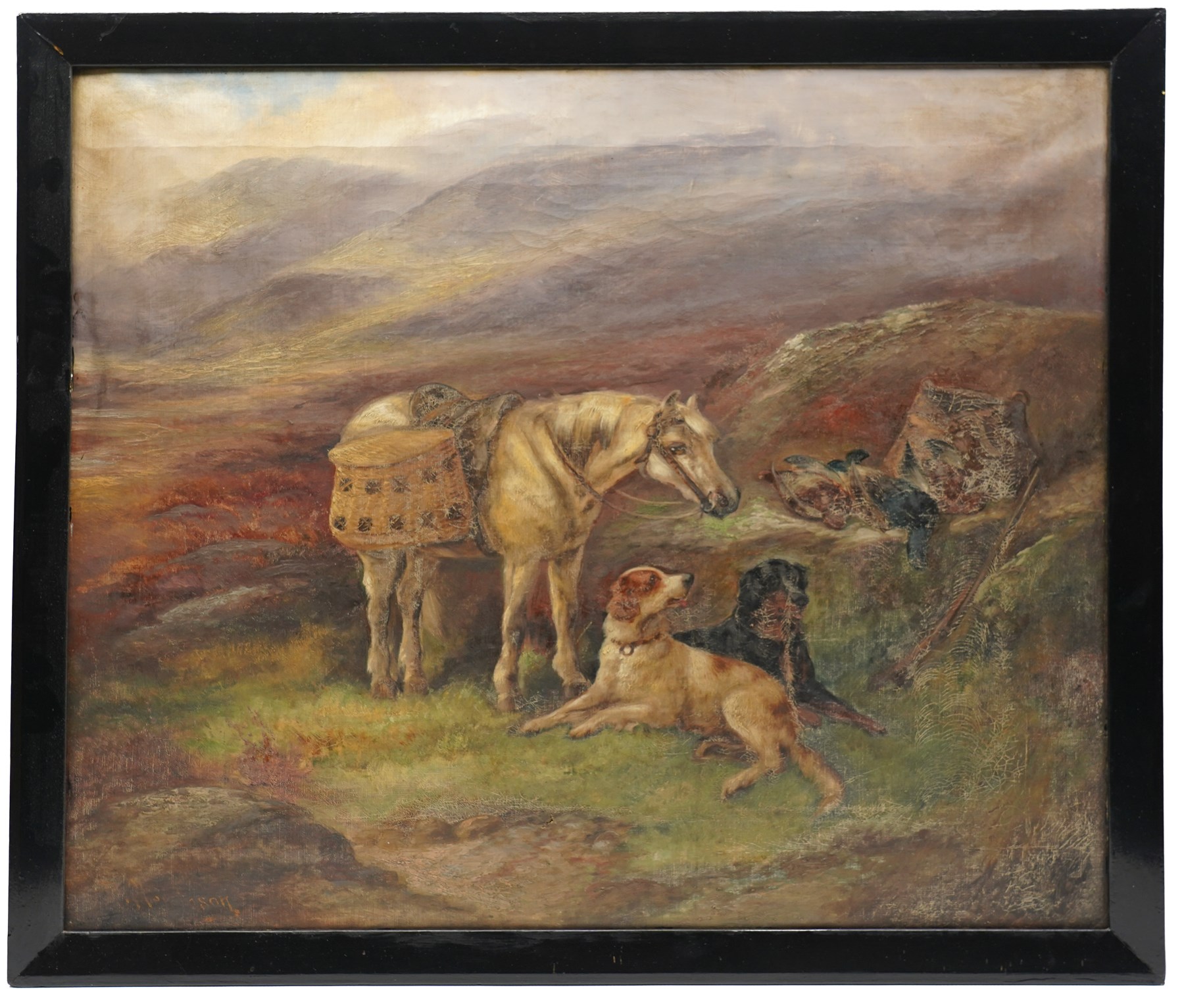 Robert Cleminson (British 1864-1903): Pony and Gun Dogs taking a Rest, oil on canvas signed 62.5cm x 75cm