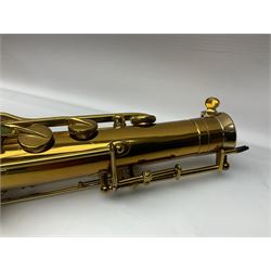 Mid-20th century French Henri Selmer Mark VI tenor saxophone, serial no.M.70644 for 1957, various French, English and American patent numbers, crudely stamped J.A.Brown twice to thumb rest; in fitted hard case with crook and other accessories including two Berg Larsen mouthpieces, reed cutter etc