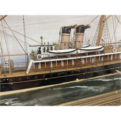 Victorian diorama of scratch built model of steam ship Alexandria, in a glazed case, H41cm, L83cm