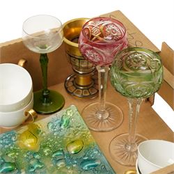 Bohemian black and gilt goblet with other Bohemian glassware, and a collection of continental teawares