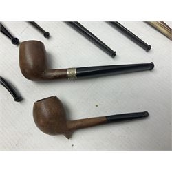 Collection of eight silver mounted pipes, comprising a briar wood Imperial ITC example with silver collar hallmarked A.W Birmingham 1903, horn handled example with silver collar hallmarked LB, probably Louis Blumfeld, Birmingham 1900, three examples marked B.W, one marked Globe A.O.C, Blumfeld's Best Briar pipe marked BBB and Riseagle example, together with two further pipes (10)