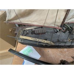 Late Victorian scratch built model of 18th century ship in full sail with the name Ann & Mary painted to the hull, upon a wooden stand, H128cm