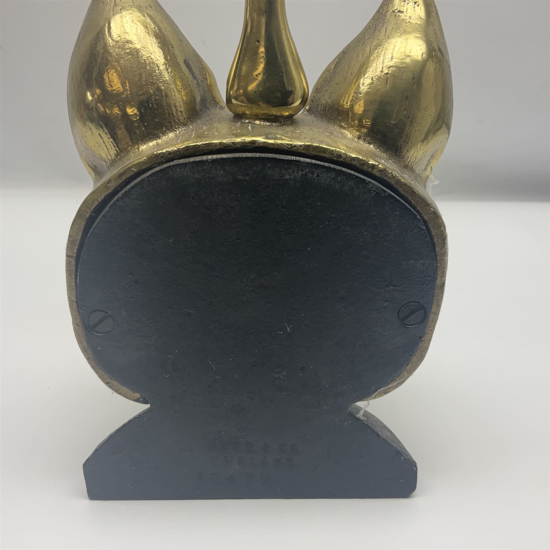 Brass fox mask and hunting whip door stop, H46cm