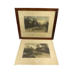 After Ezra Elmer Keene (British 1853 - 1929): 'Going to Pasture' and 'At the Close of a Summers Day', pair lithographs together with after Richard Butterworth (British early 20th century): 'Balloonist's Impression of the City of York', colour print max 87cm x 53cm (3)