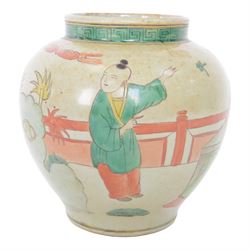 20th century Chinese vase, of baluster from decorated with figures with Greek key decoration to the rim, H22cm 