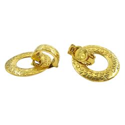 Chanel pair of gilt two in one clip-on earrings, with engraved 'Chanel' removable hoops, circa 1980's