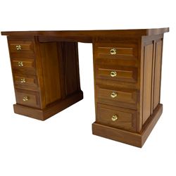 Sam Cryer ‘Cryercraft’ - solid elm twin pedestal desk, waved rectangular top, fitted with eight drawers, on plinth base