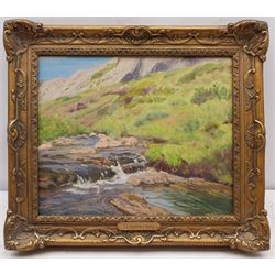 Circle of Samuel John 'Lamorna' Birch (British 1869-1955): A Mountain Stream, oil on board unsigned 24cm x 29cm
