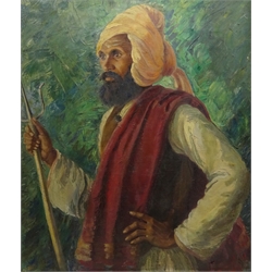  K Fleming (British early 20th century): Portrait of a North East Indian Gentleman holding a Trident, oil on canvas signed and dated 1930,  80cm x 67cm  