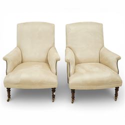 Sofas & Stuff - pair of ‘Thistle’ armchairs upholstered in neutral fabric, each with gentl...
