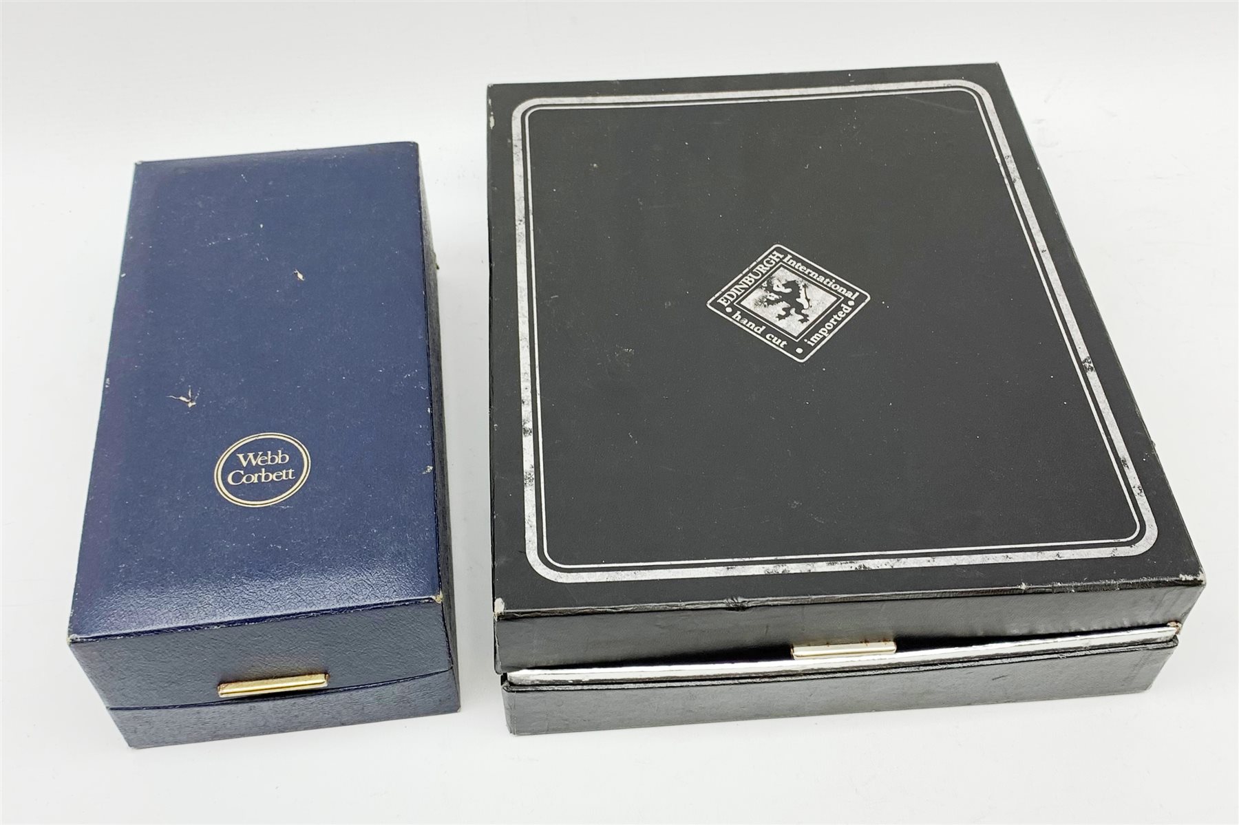 Edinburgh Crystal cased set of six port glasses together with a Webb Corbett Winston S. Churchill Commemorative Toasting Goblet, cased (2)