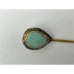 Gold pear shaped turquoise stick pin