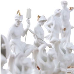 Franklin Mint - The Chess set of the Gods by Stuart Feldman, porcelain pieces, housed in fitted case with certificates 