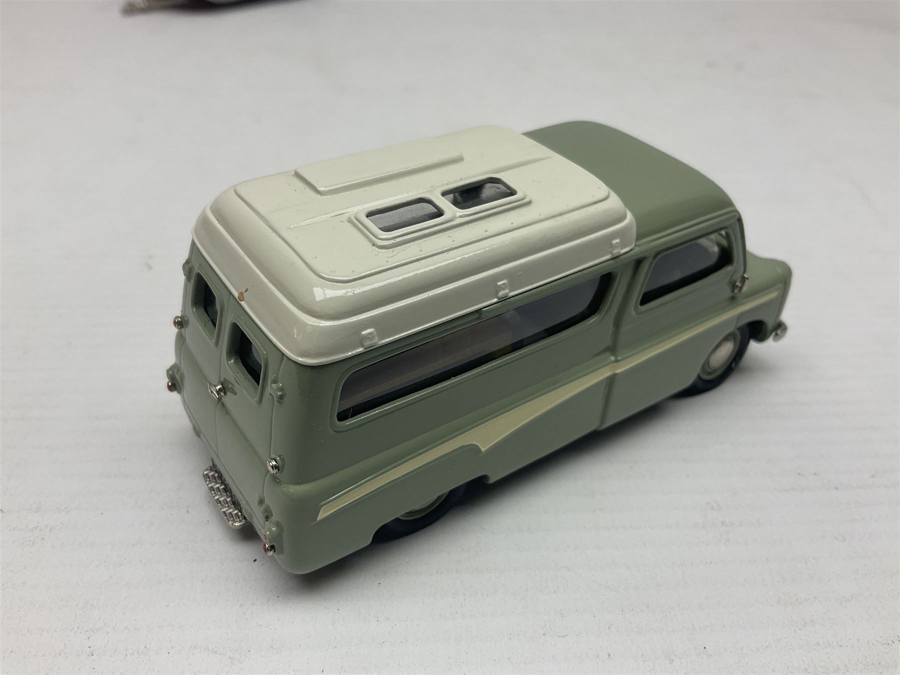 Three Lansdowne Models 1:43 scale models - 1956 Willerby Vogue Caravan; 1960 Bedford Dormobile Romany De-Luxe in green and white; and 1972 Vauxhall VX4/90 (Sapphire Starmist-met); all boxed (3)