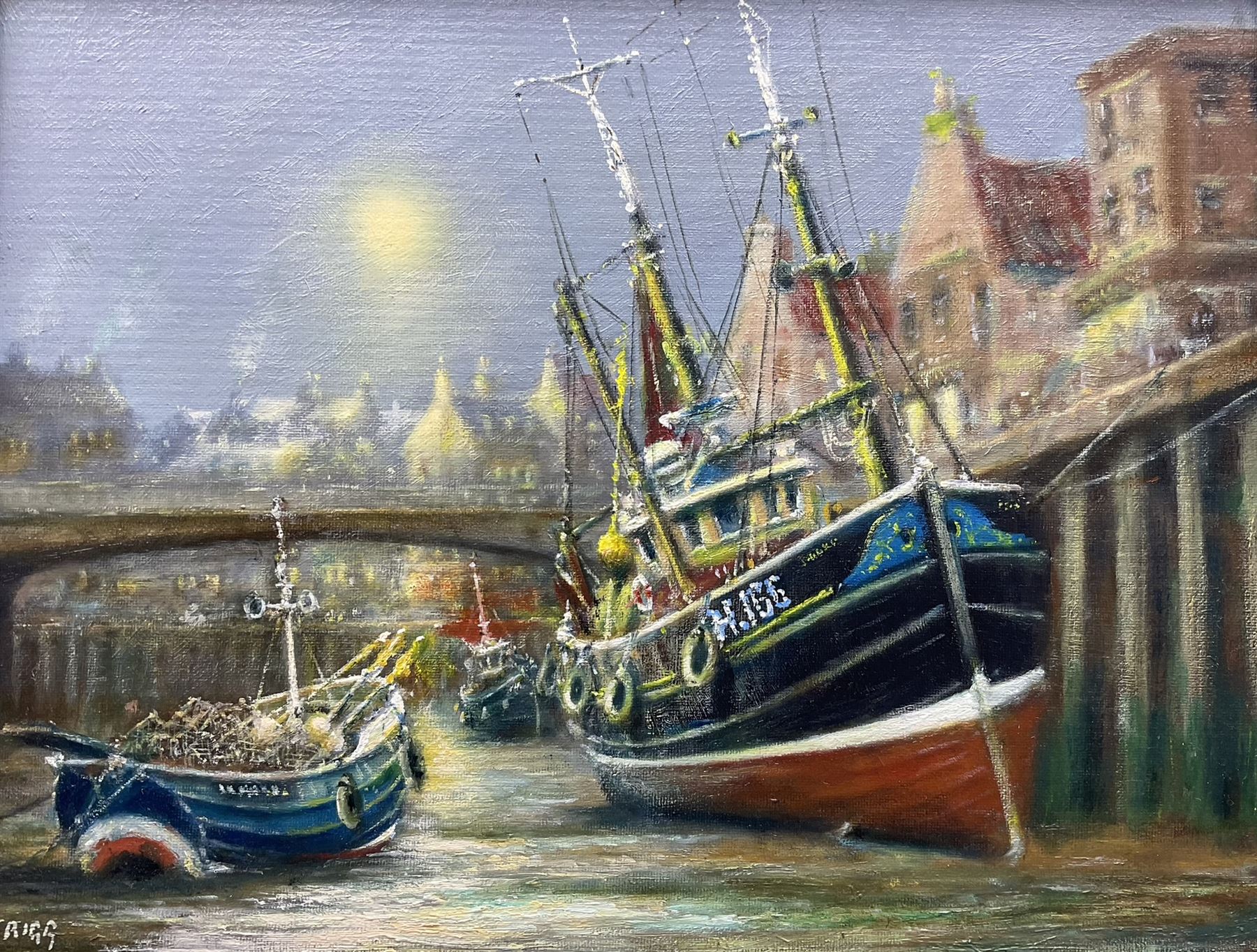 Jack Rigg (British 1927-): 'Spring Tide - Bridlington 1960s', oil on board signed, titled and dated 2013 verso 29cm x 39cm