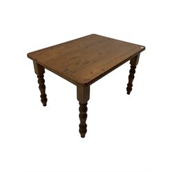 Rectangular pine farmhouse table, turned legs