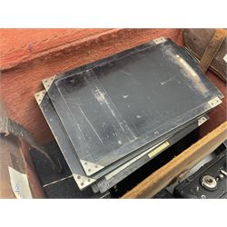 Contessa-Camera Werke folding camera, together with Hirrlinger folding camera, additional plates, two tripods and other accessories 