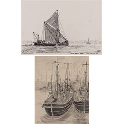 Jack Rigg (British 1927-2023): 'Aberdeen' and 'Sailing Barge Dawn - River Blackwater', one pencil and one ink sketch signed, titled and dated 1956 and 1976, max 28cm x 23cm (2) (unframed)