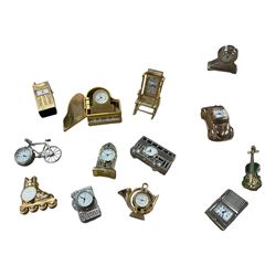 Collection of miniature novelty clocks 