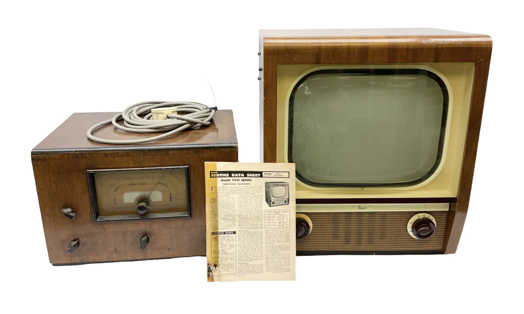 Mid 20th century Bush walnut TV 53 cased television receiver, together with a wood cased radio
