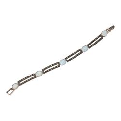 Silver opal and marcasite clasp bracelet
