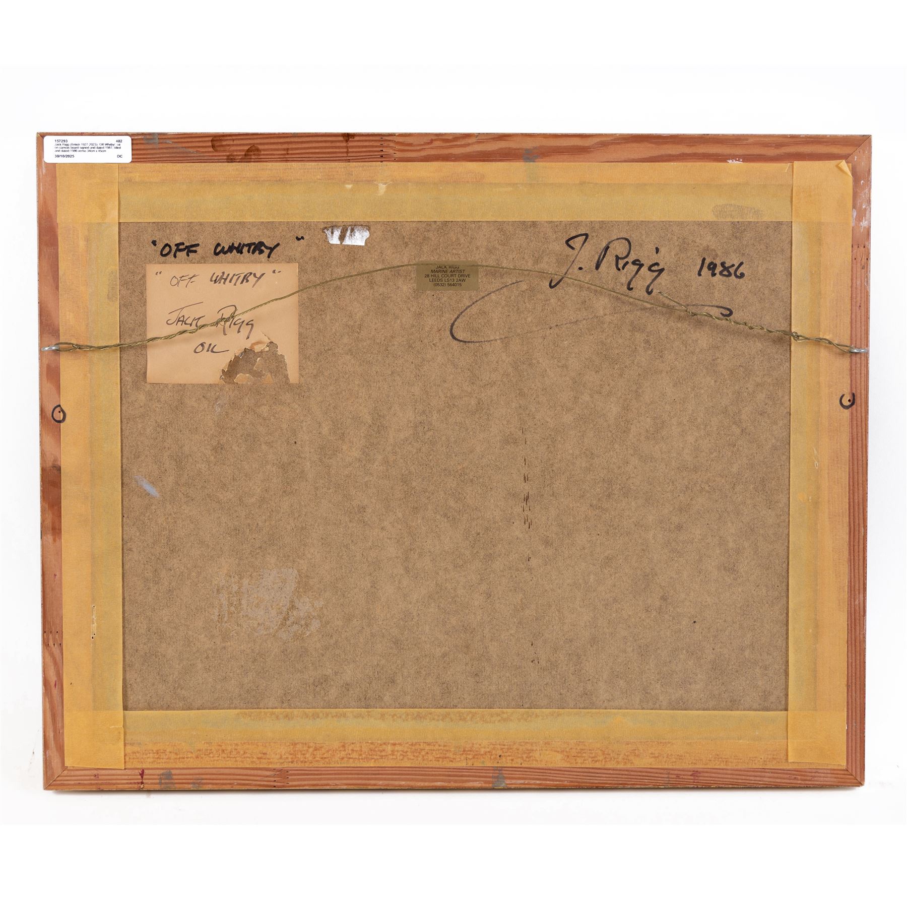 Jack Rigg (British 1927-2023): 'Off Whitby', oil on canvas board signed and dated 1987, titled and dated 1986 verso 34cm x 45cm