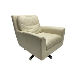 Roche-Bobois - swivel armchair, upholstered in ivory leather, raised on X-frame base