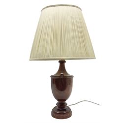 Turned wood lamp with pleated fabric shade, H61cm