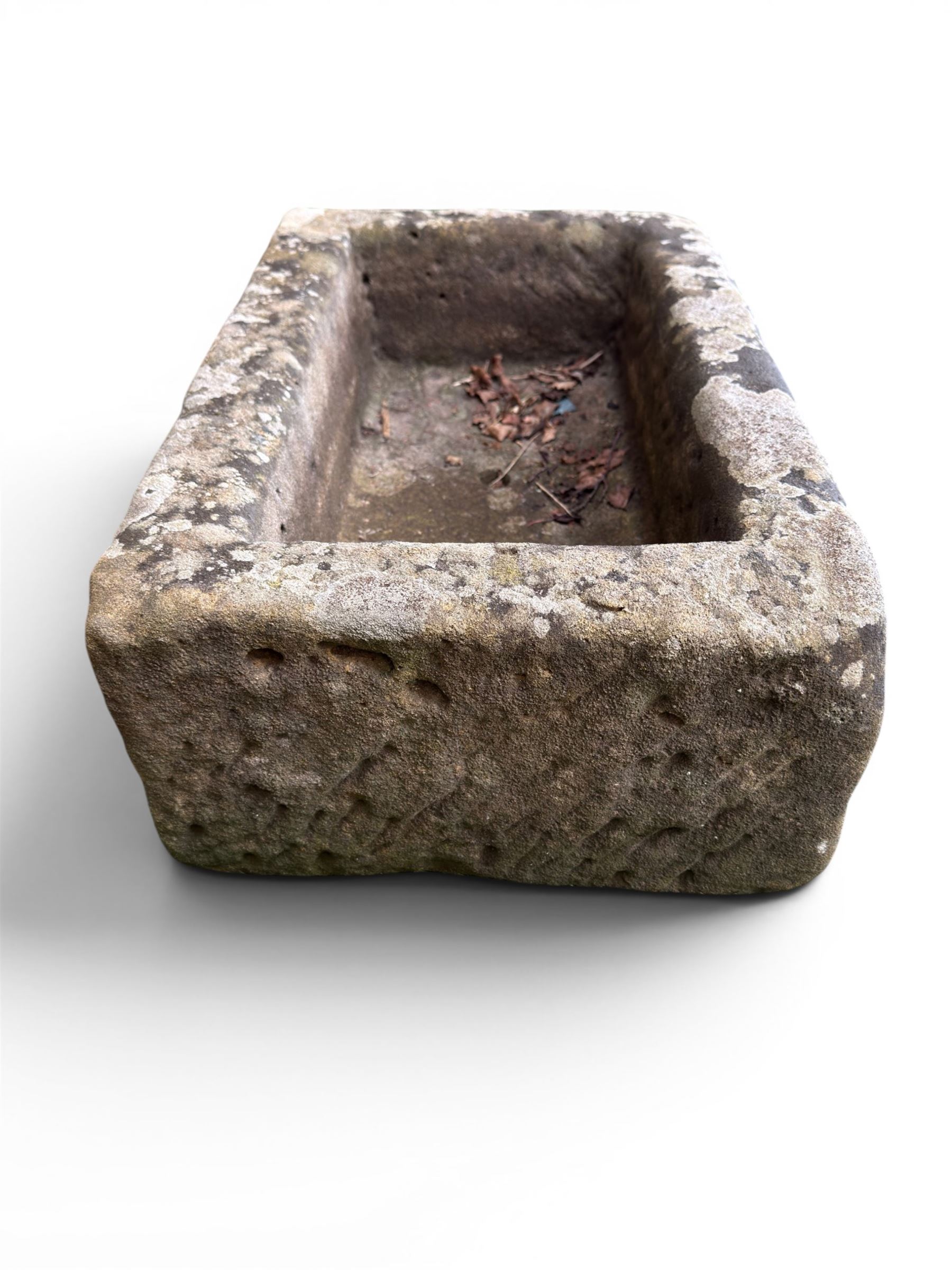 19th century weathered stone planter of rectangular form 