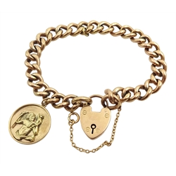 9ct gold curb link bracelet, with heart locket and 9ct gold St Christopher charm, hallmarked, approx 20.84gm