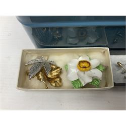 Silver ammonite pendant, silver earrings and a collection of beaded and other costume jewellery