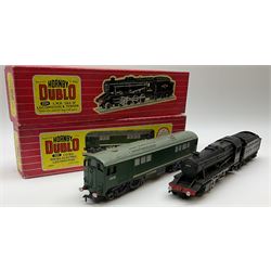 Hornby Dublo - two-rail 2224 Class 8F 2-8-0 locomotive No.48073 with tested tag: and 2233 Met-Vic Co-Bo Diesel Electric locomotive No.D5702; both in red striped boxes (2)