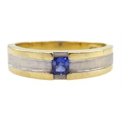 14ct white and yellow gold single stone princess cut sapphire ring, stamped 585