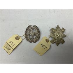 4th Donside Highland Volunteer Battalion Gordon Highlanders Glengarry Badge, white metal with two lug fittings to the reverse; and Highland Cyclist's Battalion Territorial Forces Glengarry badge (2)