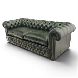 Distinctive Chesterfields - Chesterfield two cushion sofa, upholstered in green deeply buttoned leather