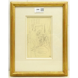  Edouard Vuillard (French 1868-1940): 'Personnage dans un Interieur', pencil sketch stamped with initials c.1925, 17cm x 10cm Provenance: private collection purchased by the vendor June 1998 from Wolsley Fine Arts London 'Edouard Vuillard Drawings & Pastels' No.27 (receipt and illustrated catalogue included) with William Hardie Gallery Glasgow 'Edouard Vuillard 50th Anniversary' Exb. No.9, labels verso  