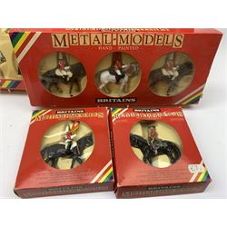 Britains 'Metal-Models' series - nine sets/mounted soldiers comprising 7218 H.M. Queen Elizabeth set, 7233 H.M. Queen Elizabeth set, 7305 U.S. Marine Corps set, 7205 Three Mounted Life Guards, 7201 Royal Marine Colour Party, 7203 Royal Marine Drum & Bugle, 7249 Queens Colour Party, 7246 Lifeguard Standard Bearer and 7234 Royal Canadian Mounted Police; all boxed (9)