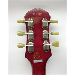 1980s Les Paul Epiphone limited edition cut-away electric guitar by Gibson, the burgundy coloured body with two pick-ups, volume and tone knobs and scratch plate, original tuning pegs, serial no.U6030215, 101cm overall; in modern Kinsman fitted carrying case