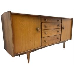 John Herbert for A Younger - mid-20th century teak 'Volnay' sideboard, fitted with four graduating drawers flanked by two cupboards, each enclosing a single shelf, on tapering feet