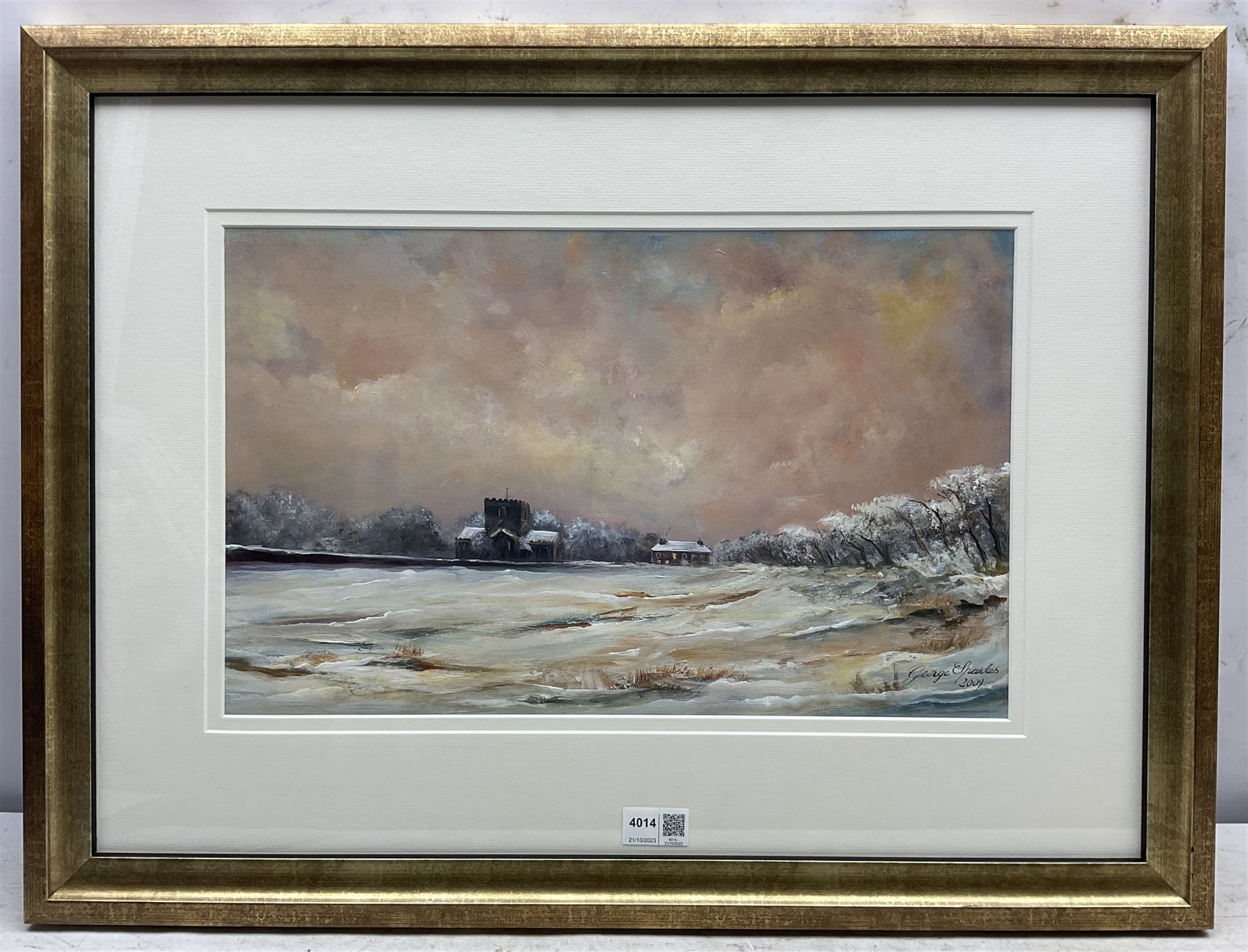 George Sparkes (Yorkshire Contemporary): 'St Oswald's Church Filey', oil on board signed and dated 2009, titled on presentation card 28cm x 46cm