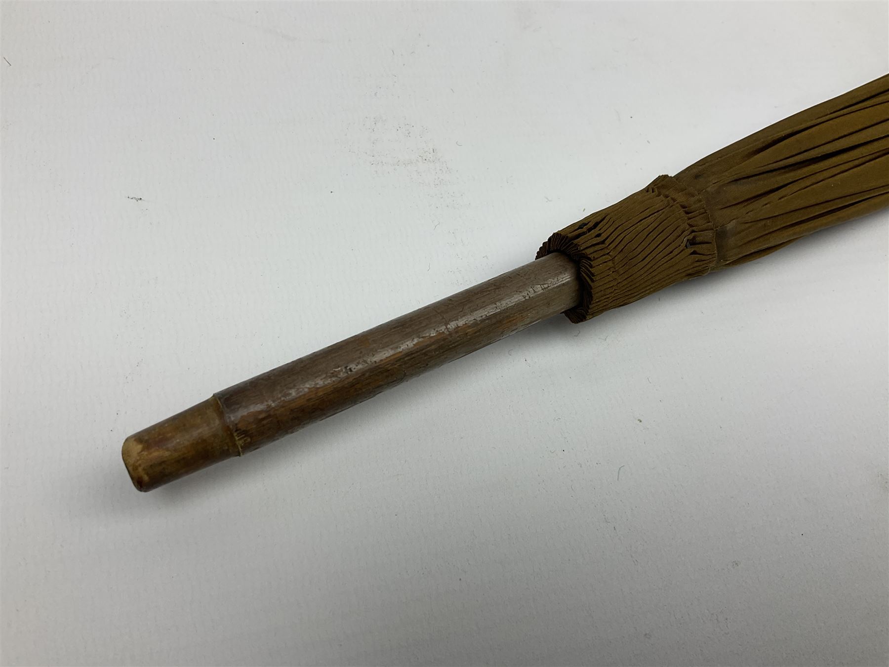 Edwardian novelty parasol by Briggs of London, the bamboo shaft with brown fabric canopy, and silver mounted terminal concealing a silver mounted pencil, hallmarked Charles Henry Dumenil, London 1904, also marked Briggs, H93cm