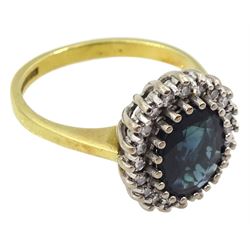 18ct gold oval sapphire and diamond cluster ring, Birmingham 1990
