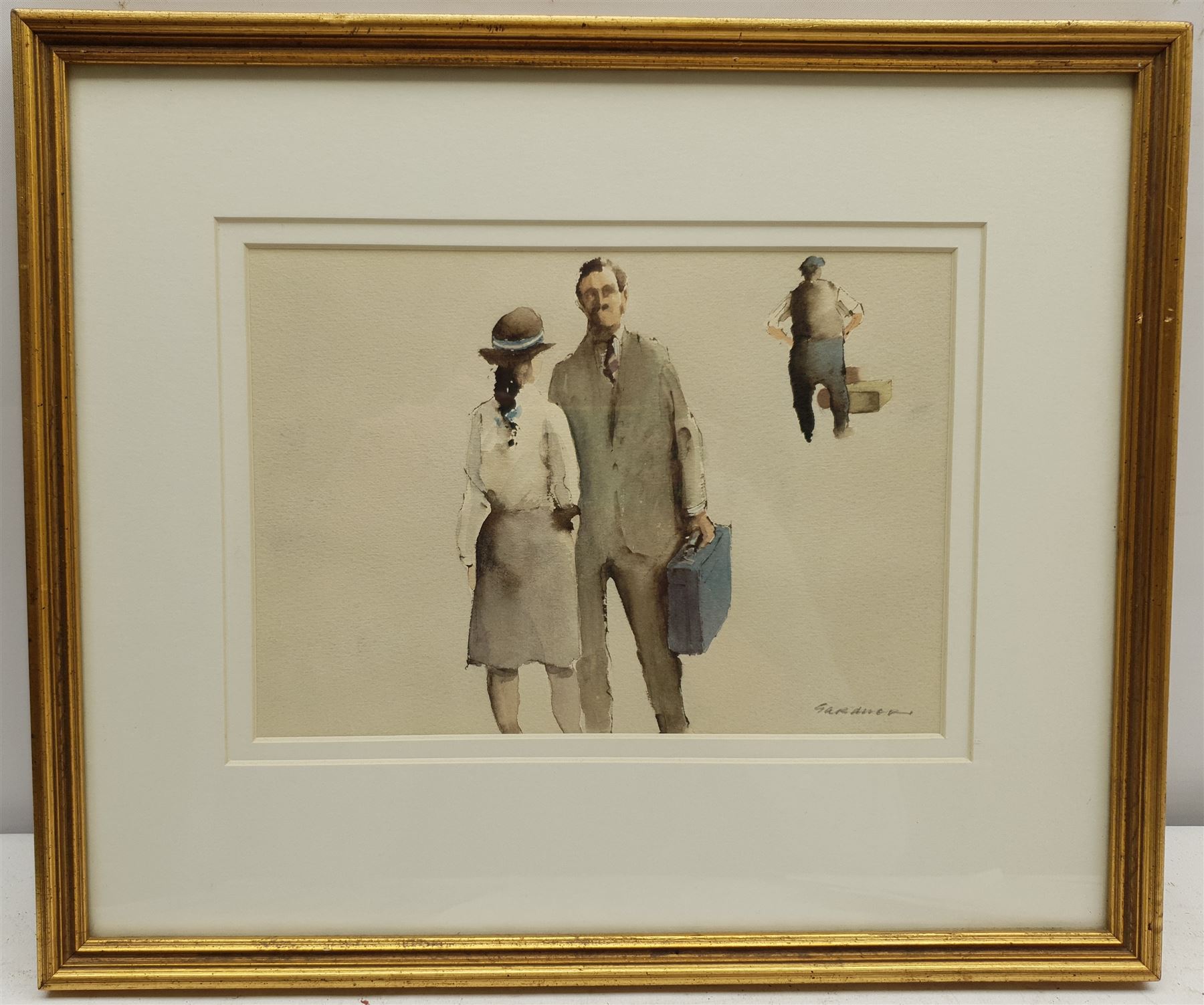 Michael Curgenven (Contemporary): 'Winter Evening Spofforth', oil on board signed, titled verso 25cm x 37cm; Philip Gardner (British 1922-1986): Man with Briefcase, watercolour signed 17cm x 25cm