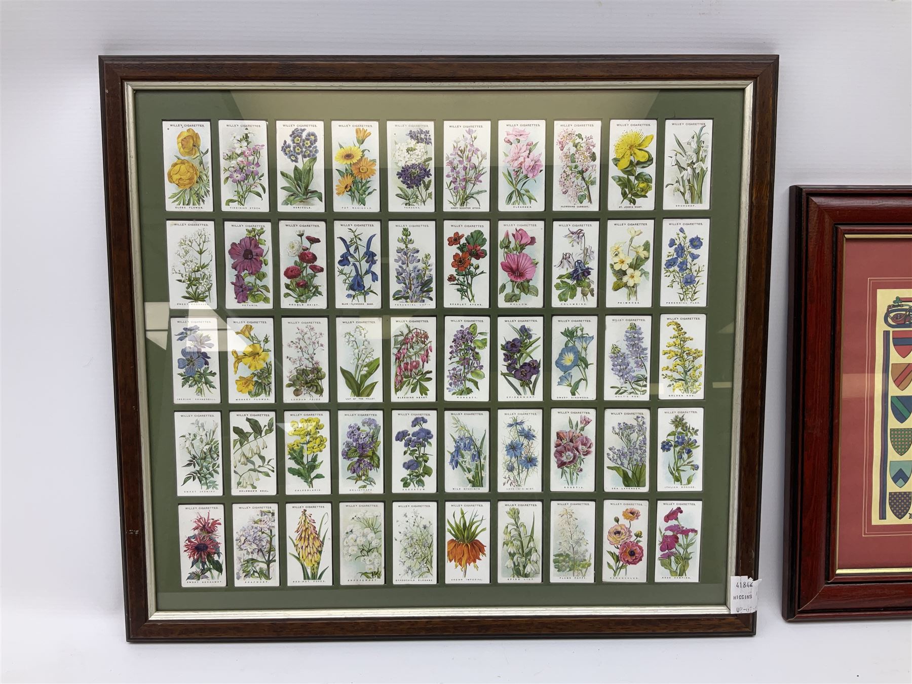 Will's Cigarette cards - Wild Flowers Second Series (framed) together with J Wrigley (British 20th century): 'Great Ayton', pair oils on board signed and two other prints max 38cm x 44cm (5)