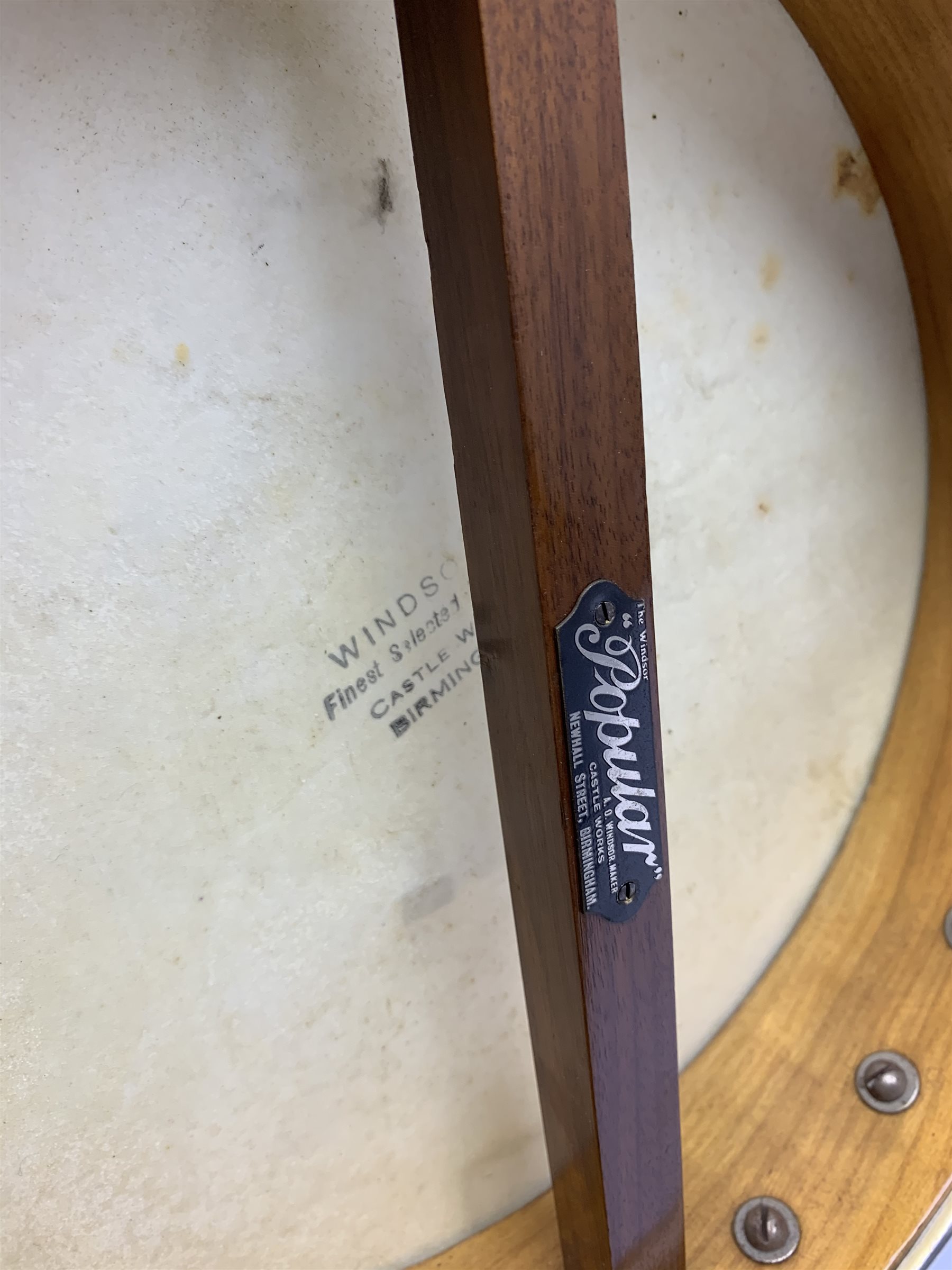  Windsor Popular Model 3 five-string banjo, impressed mark and maker's label and retailer's plaque for 'Leonard Dews 10 Euston Street also 43 Market Street, Blackpool', L89cm, in carrying case  